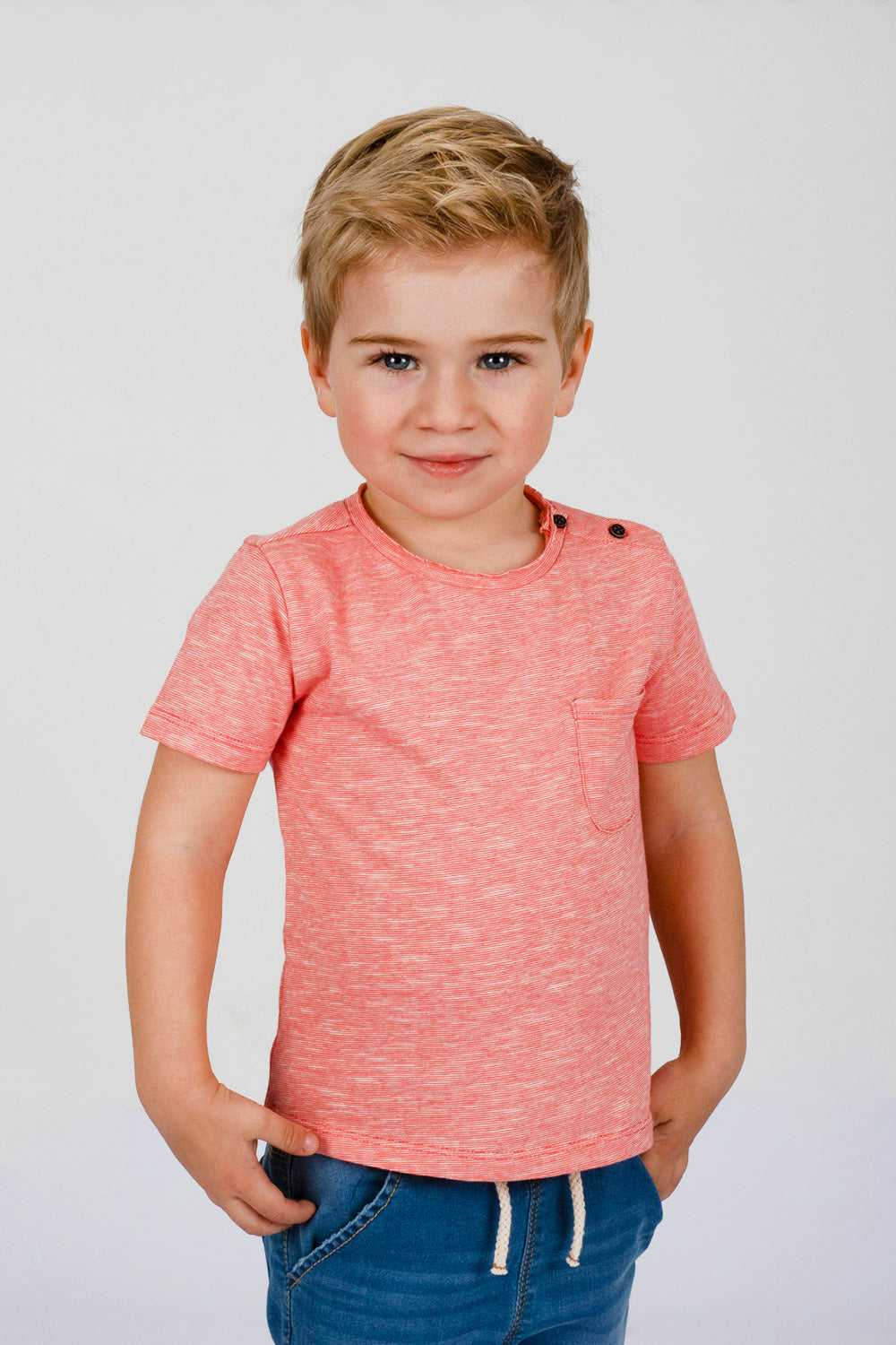 Camiseta de bebé niño coral bolsillo lateral