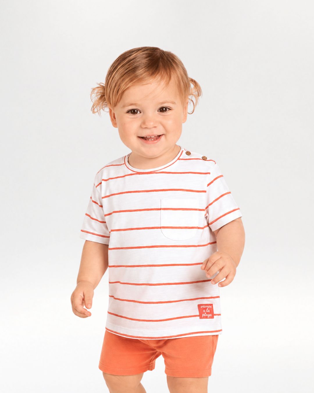 Camiseta bebé unisex rayas coral