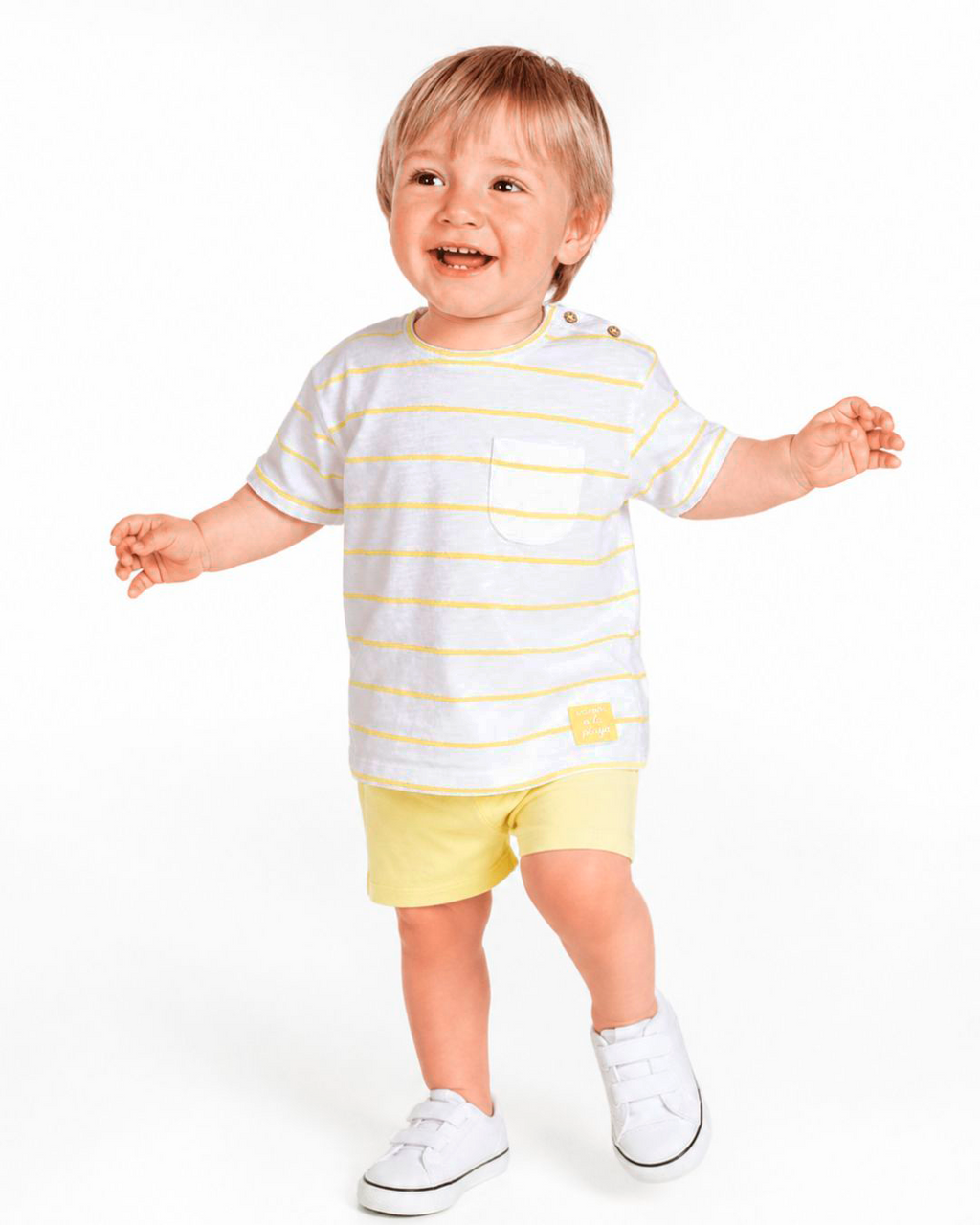 Camiseta de bebé niño a rayas blanco y amarillo