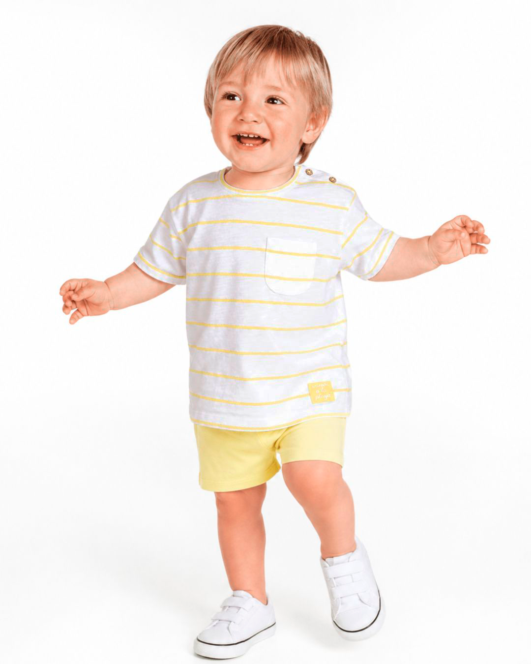 Camiseta de bebé niño a rayas blanco y amarillo