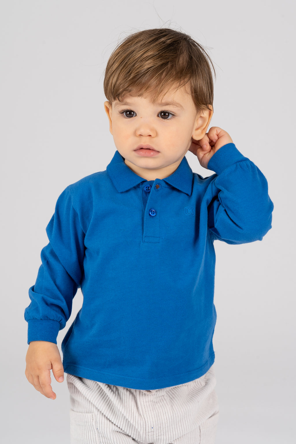 Polo manga larga de bebé azulón básico
