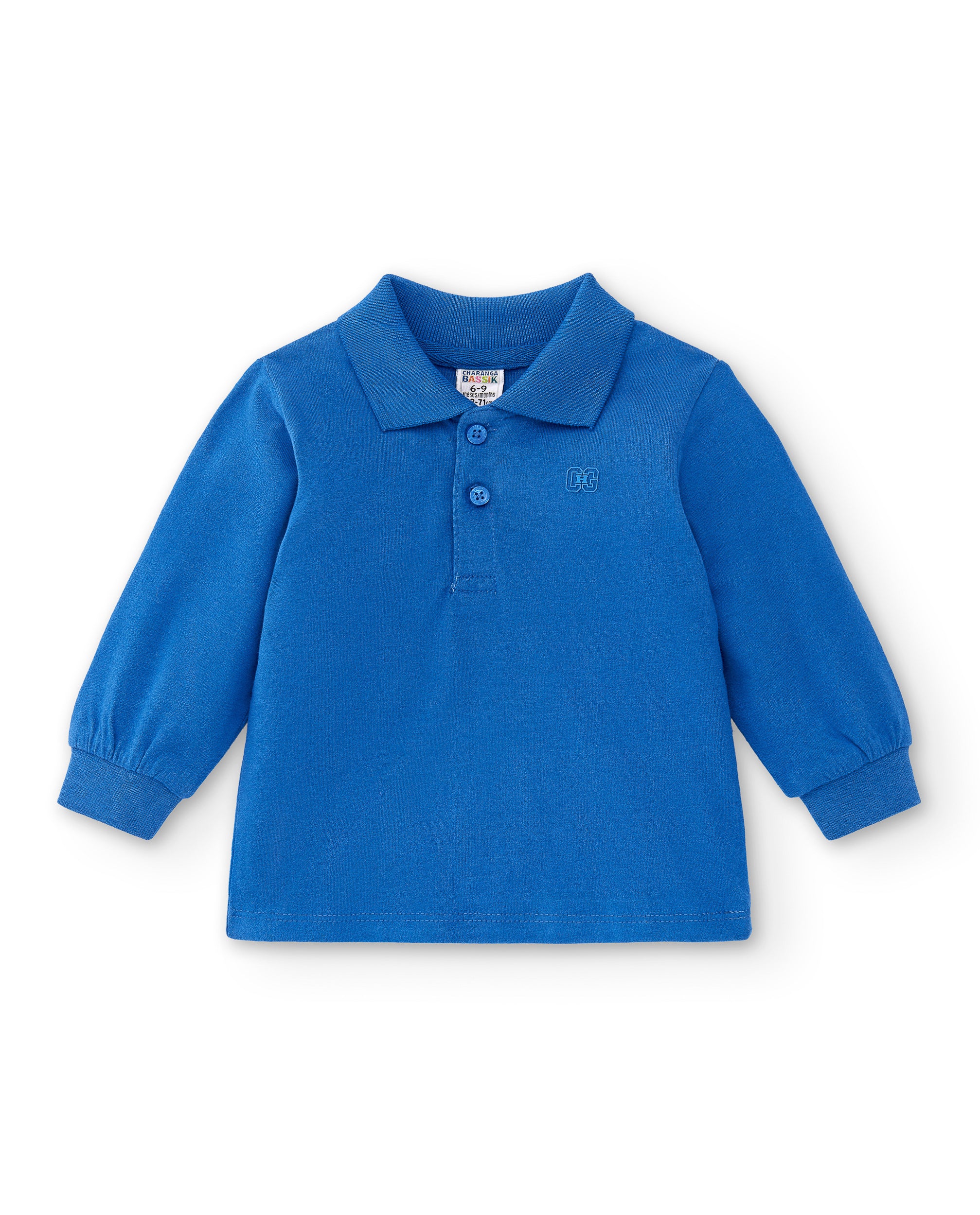 Polo manga larga de bebé azulón básico
