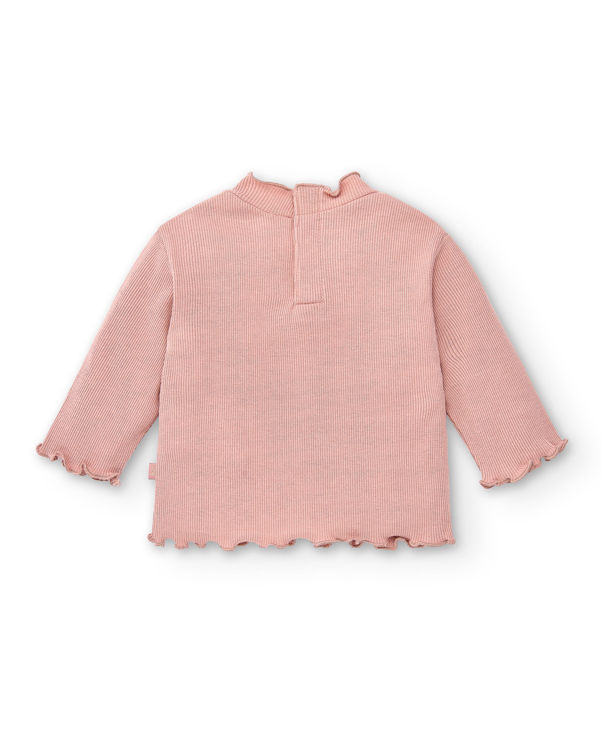 Camiseta manga larga de bebé básica rosa con cuello
