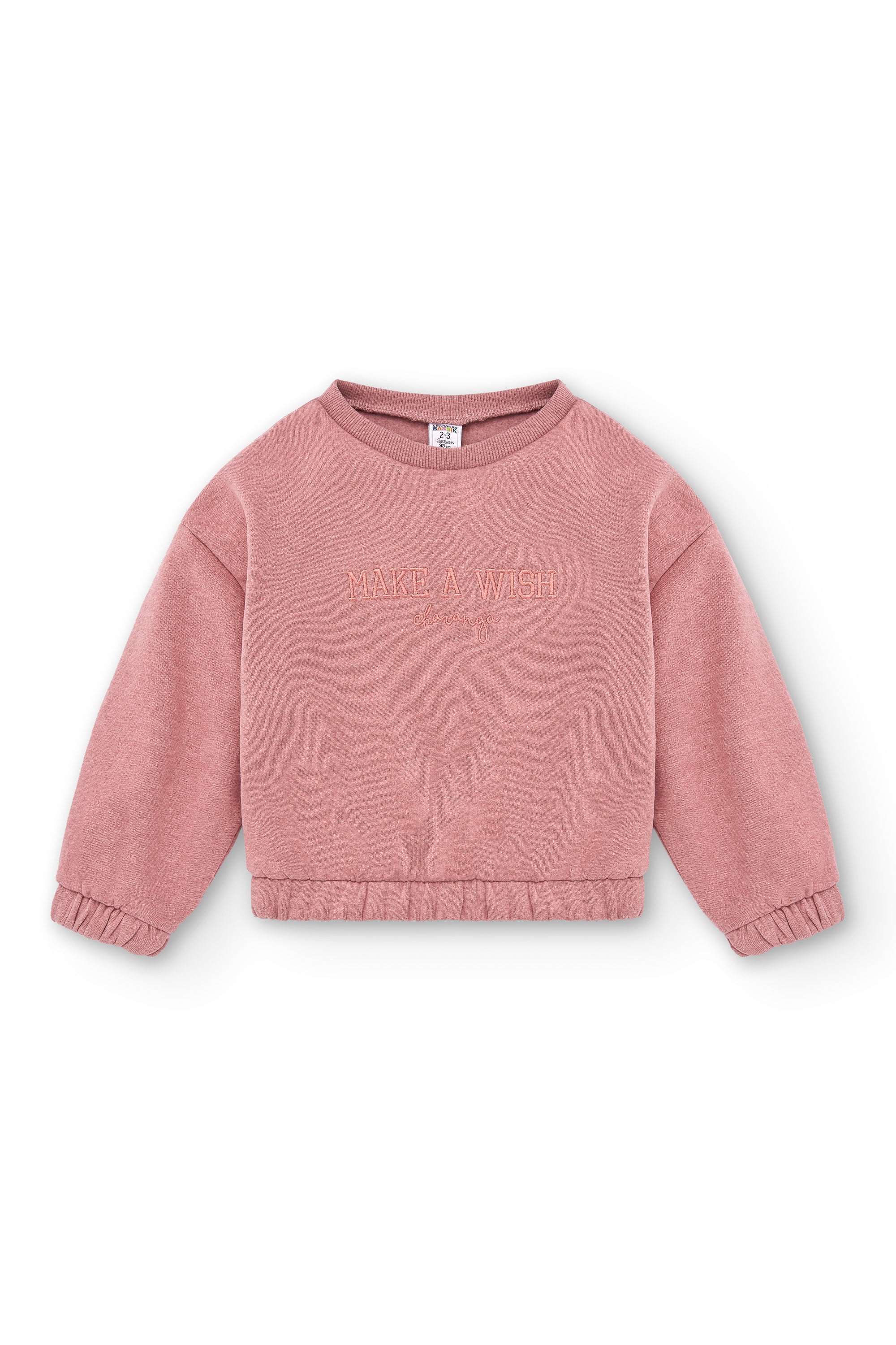 vista frontal sudadera rosa sin capucha para niña
