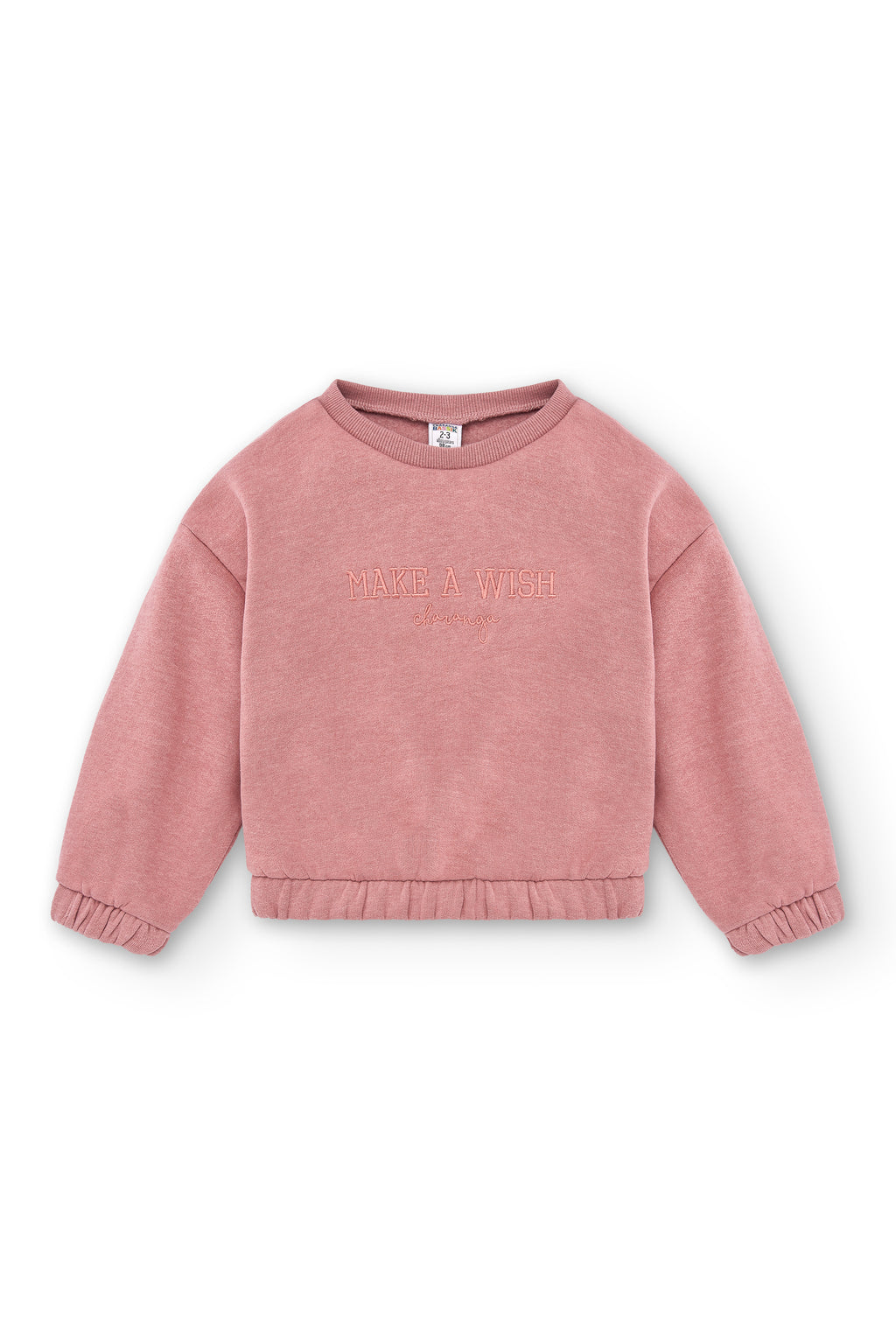 vista frontal sudadera rosa sin capucha para niña