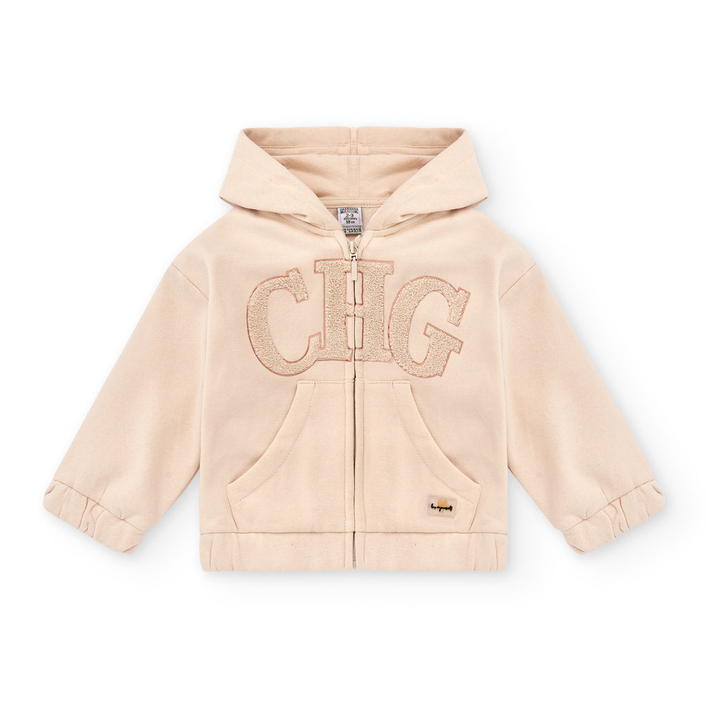 Sudadera abierta niña beige CHG | Con capucha