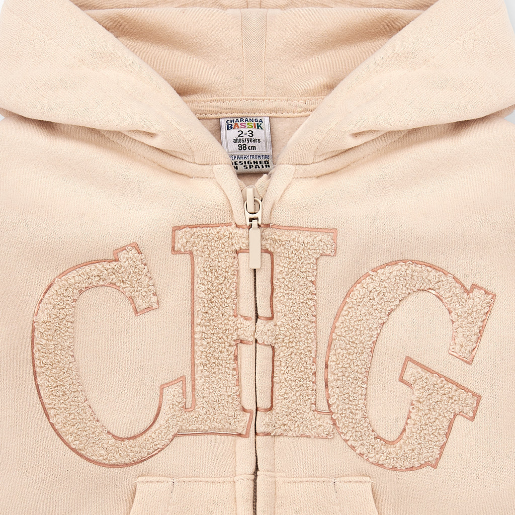 Sudadera abierta niña beige CHG | Con capucha
