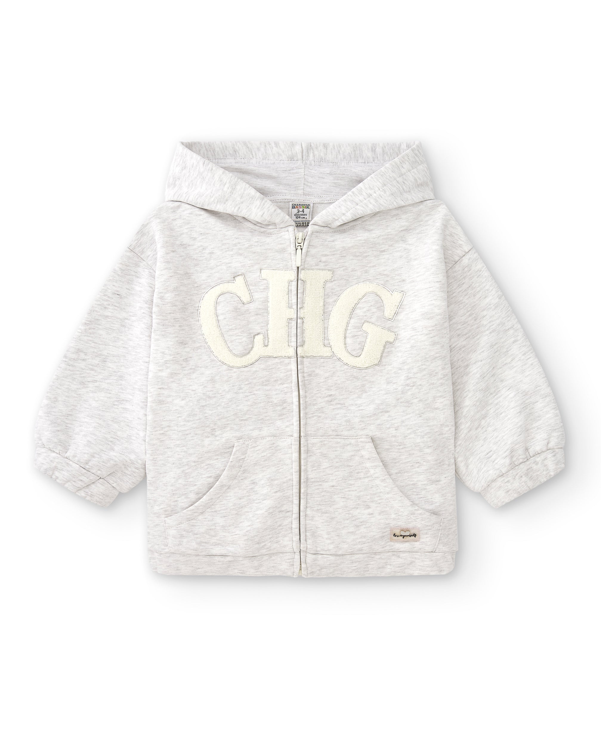 sudadera gris niña con capucha y bolsillos