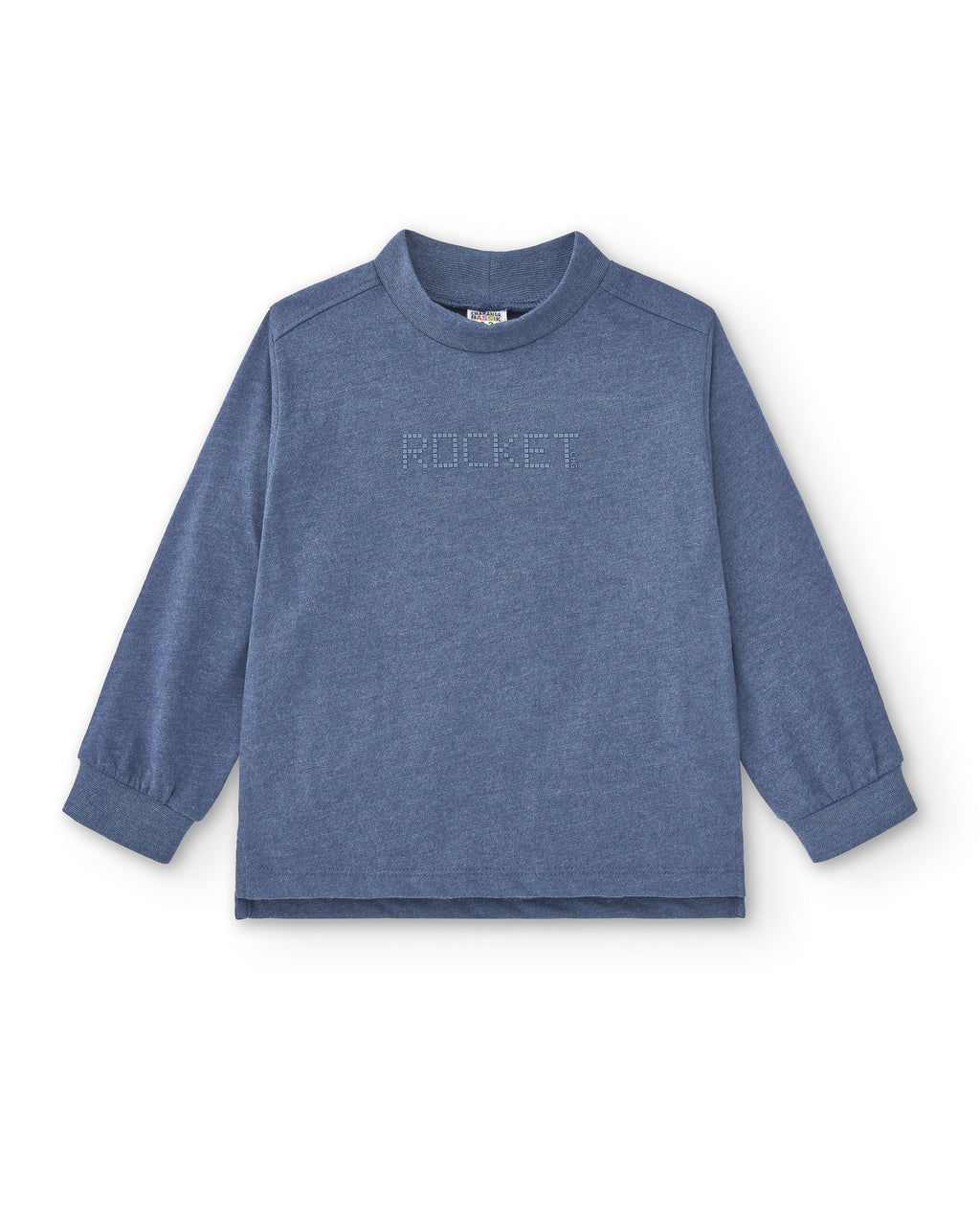 Camiseta algodón manga larga cuello alto azul