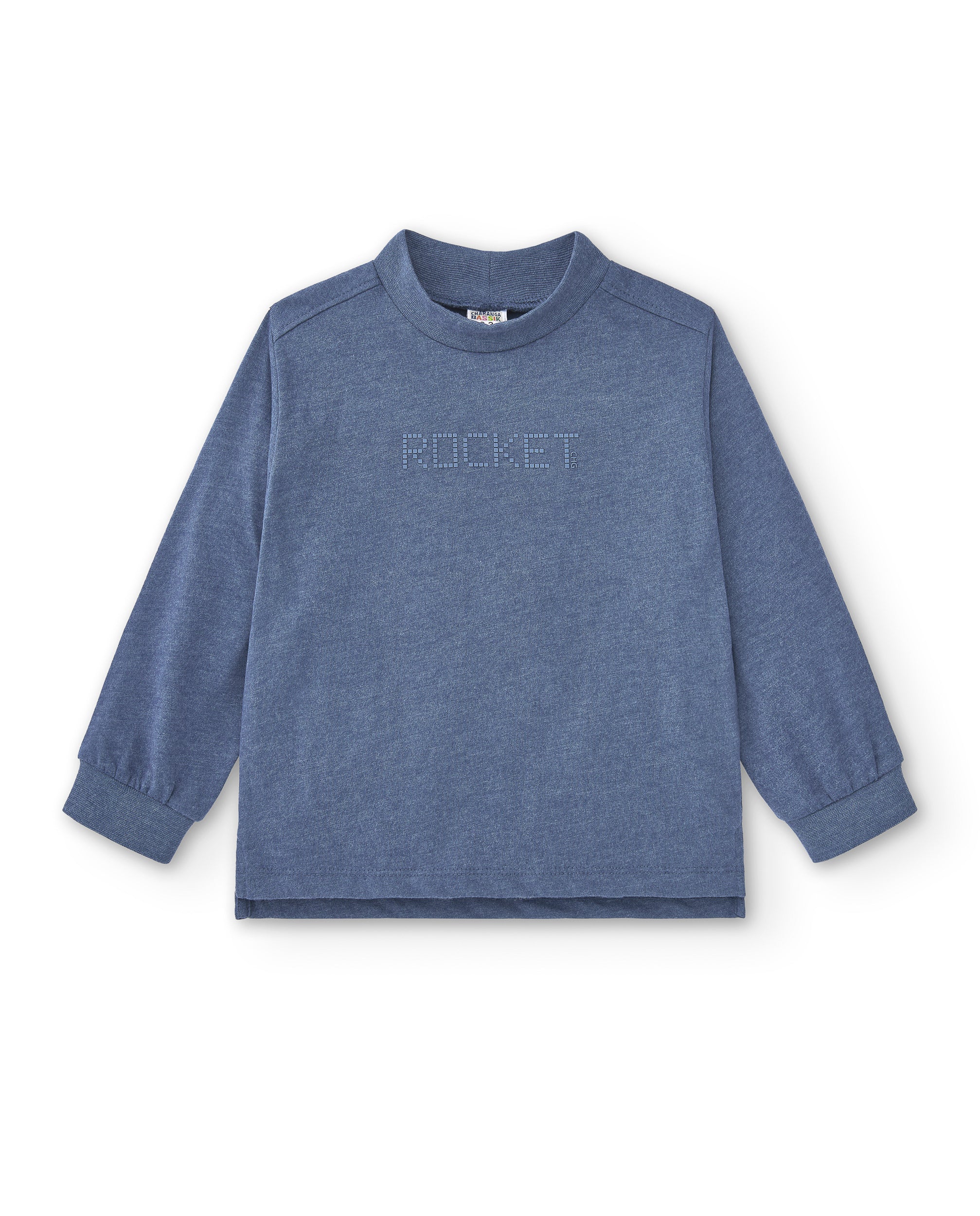 Camiseta algodón manga larga cuello alto azul