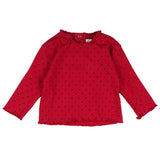 Camiseta bebé niña roja de canalé con lunares