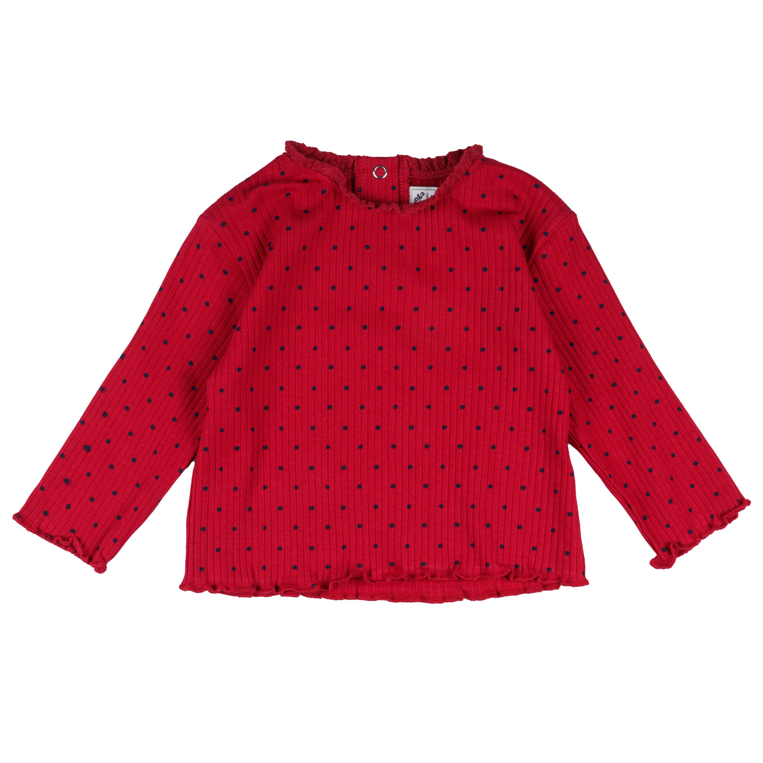 Camiseta bebé niña roja de canalé con lunares
