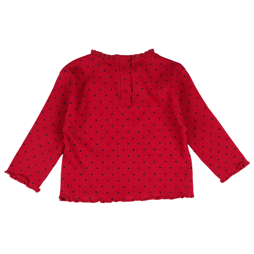 Camiseta bebé niña roja de canalé con lunares