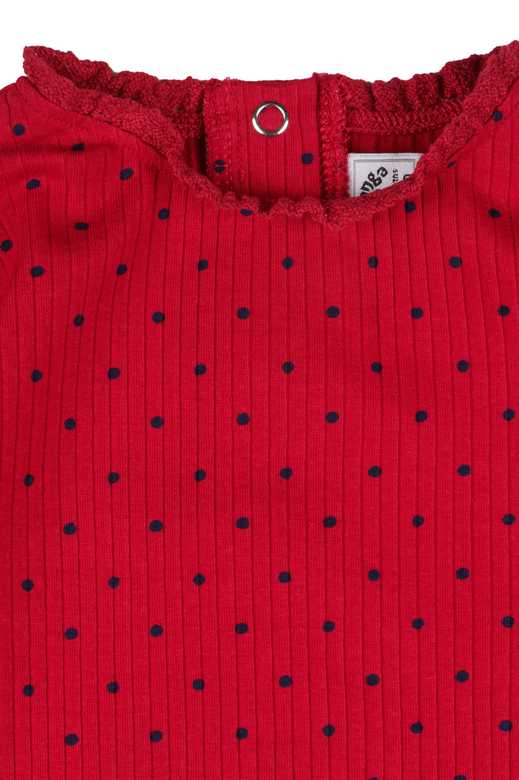 Camiseta bebé niña roja de canalé con lunares