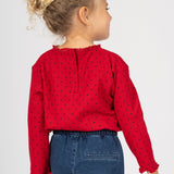 Camiseta bebé niña roja de canalé con lunares