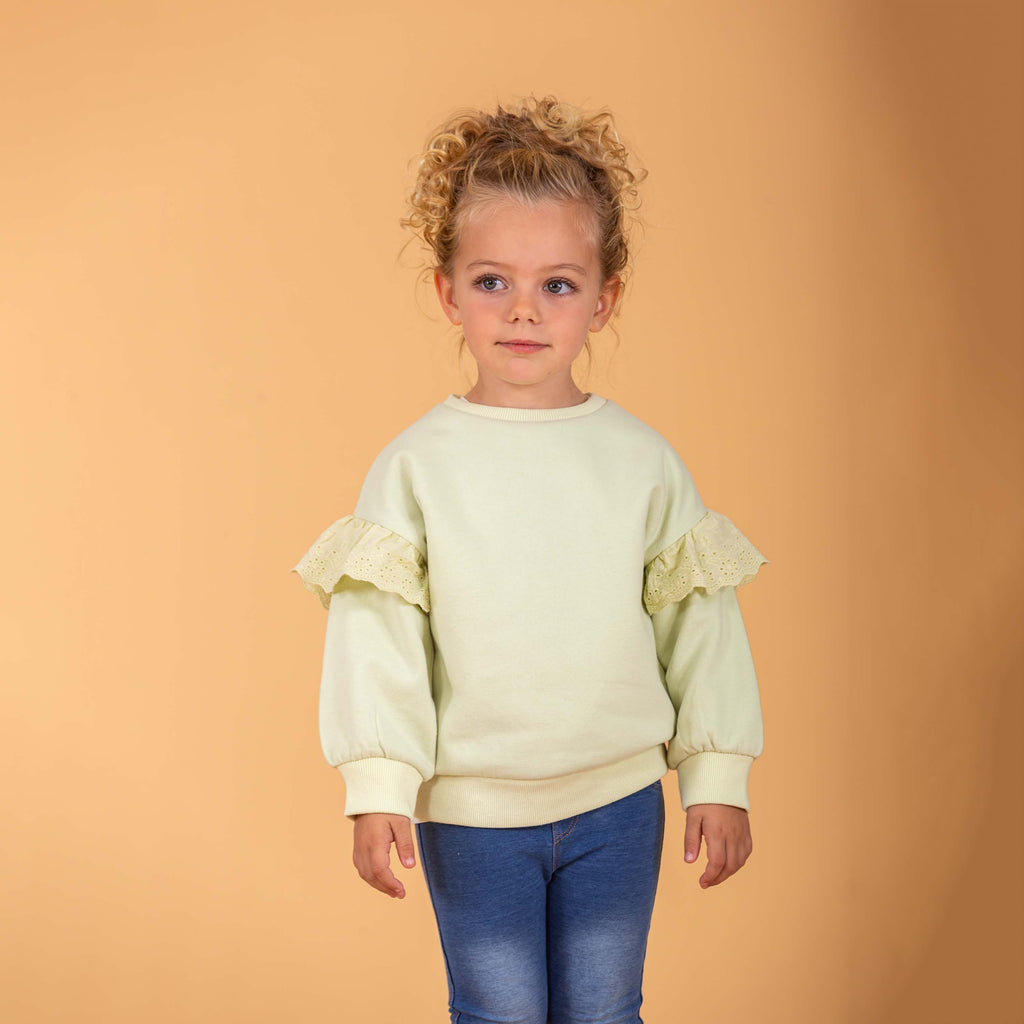 Sudadera de bebé niña verde claro con volantes