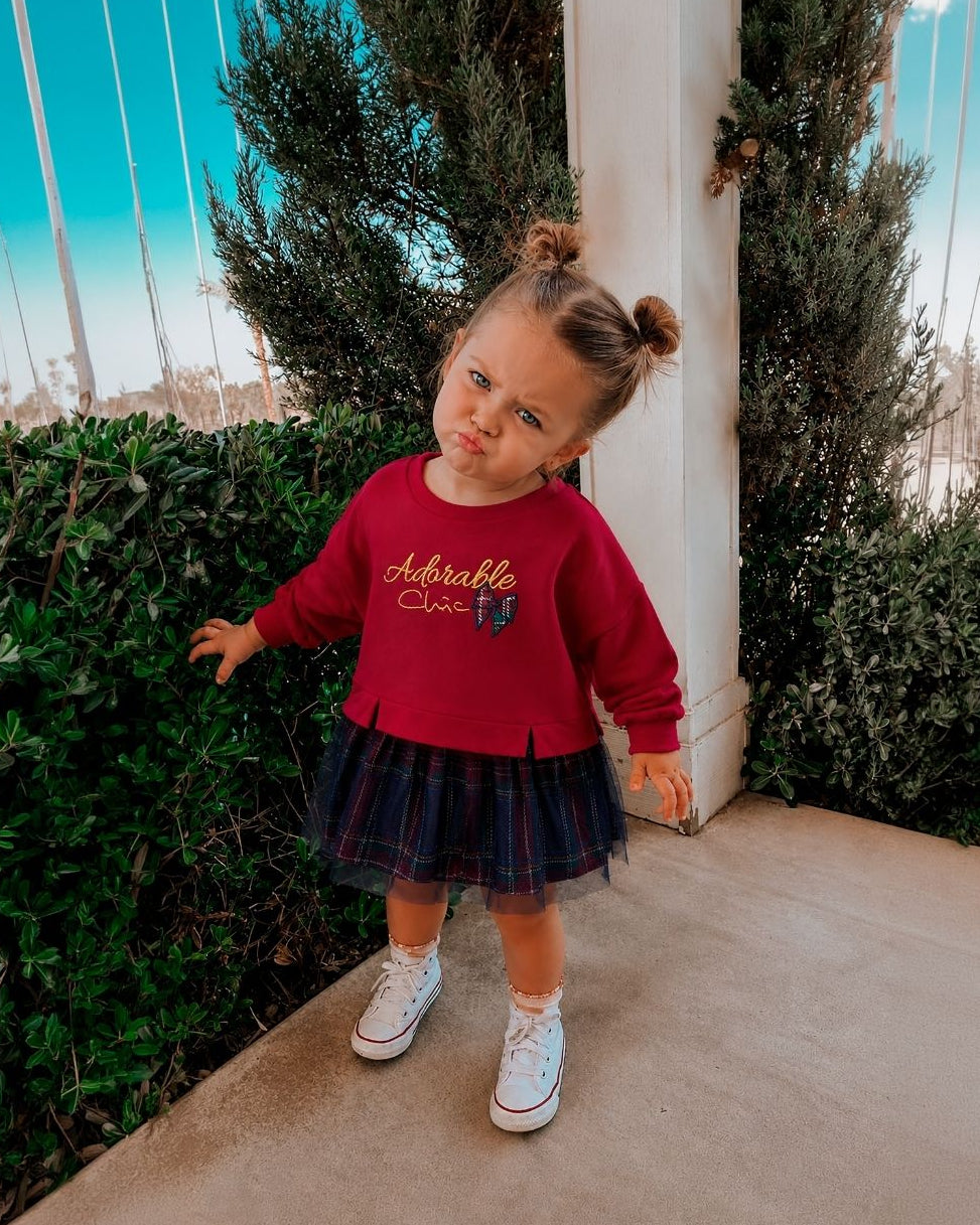 Vestido rojo manga larga para bebé niña