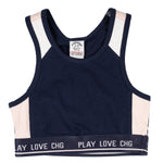 top entrenamiento niña azul con sujeción