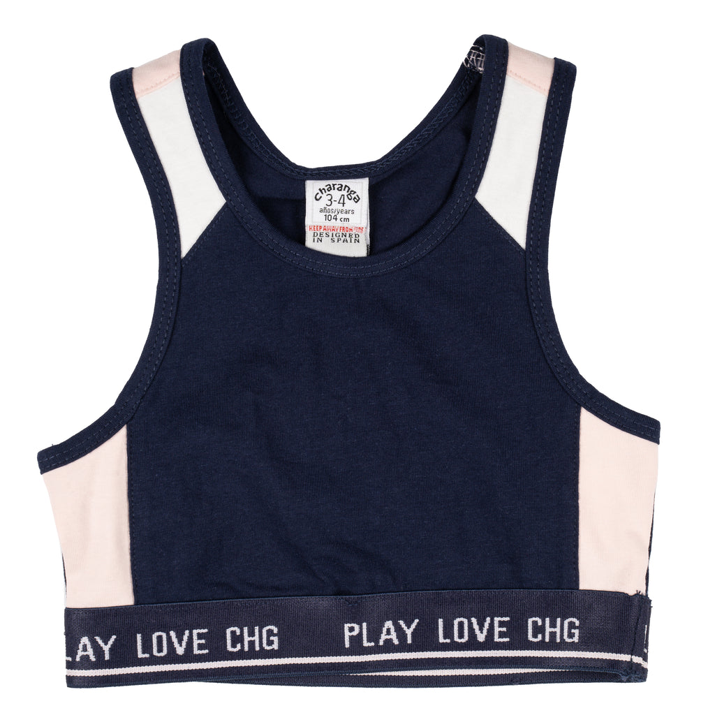 top entrenamiento niña azul con sujeción