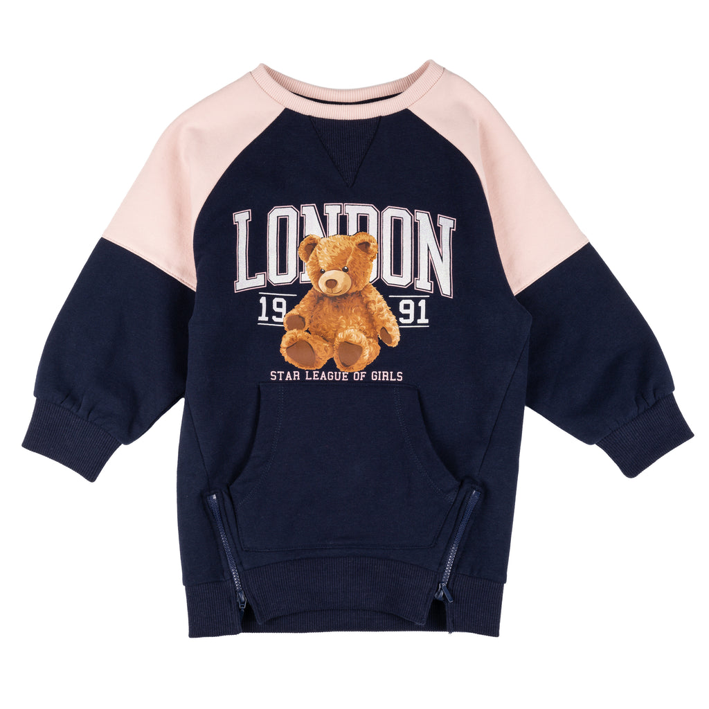 Vestido con oso de niña azul marino London