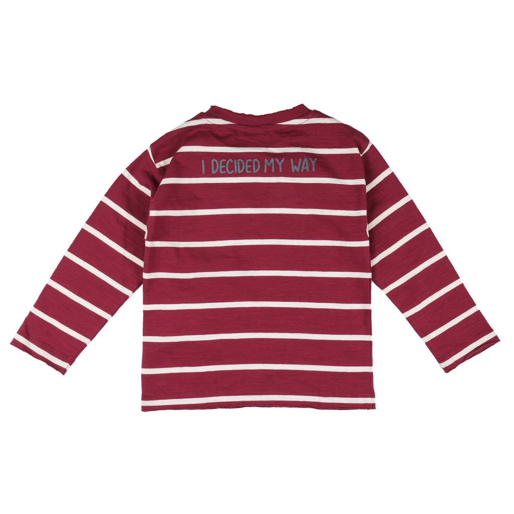 Camiseta manga larga de niño a rayas bolsillo