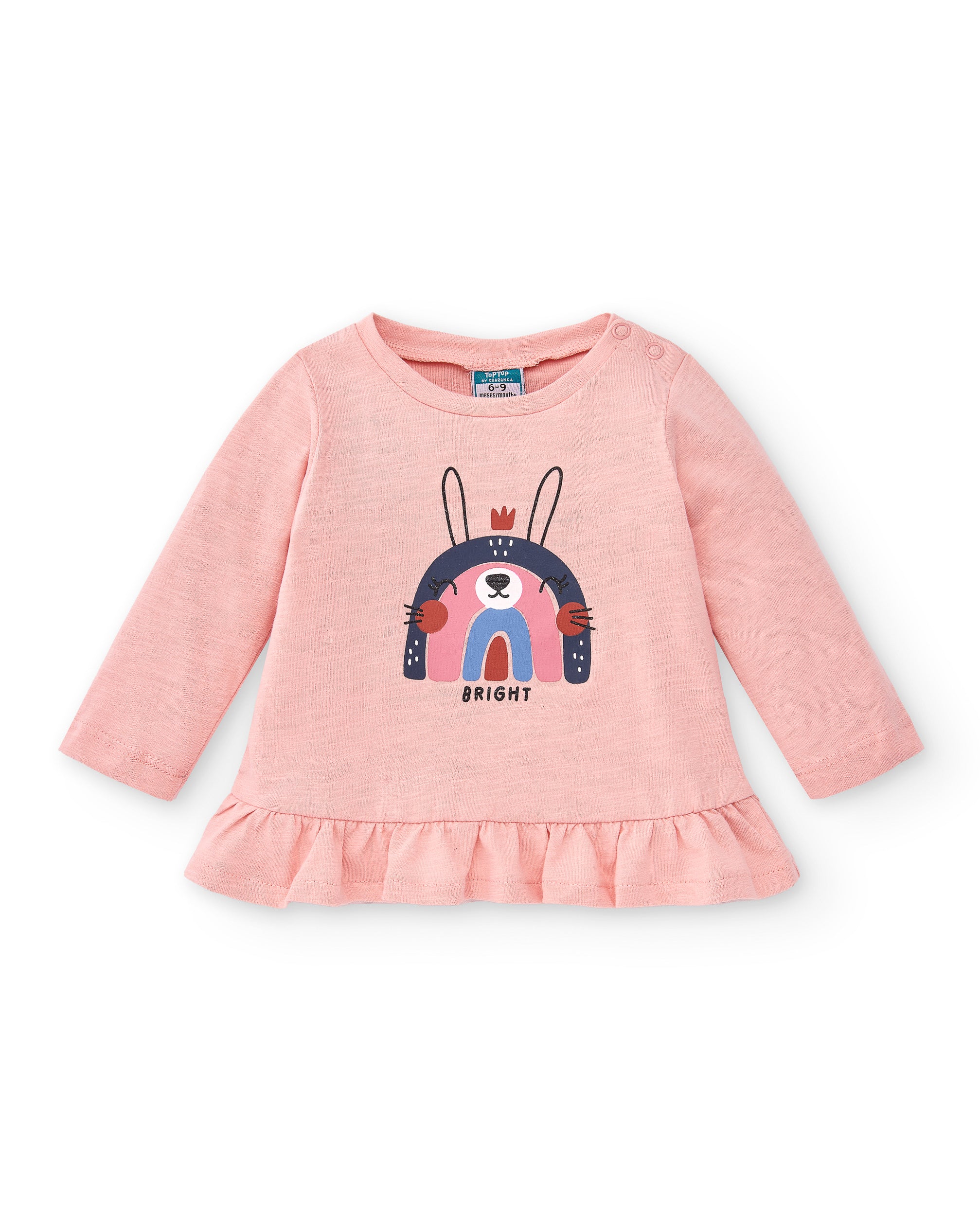 Camiseta manga larga de bebé rosa bunny