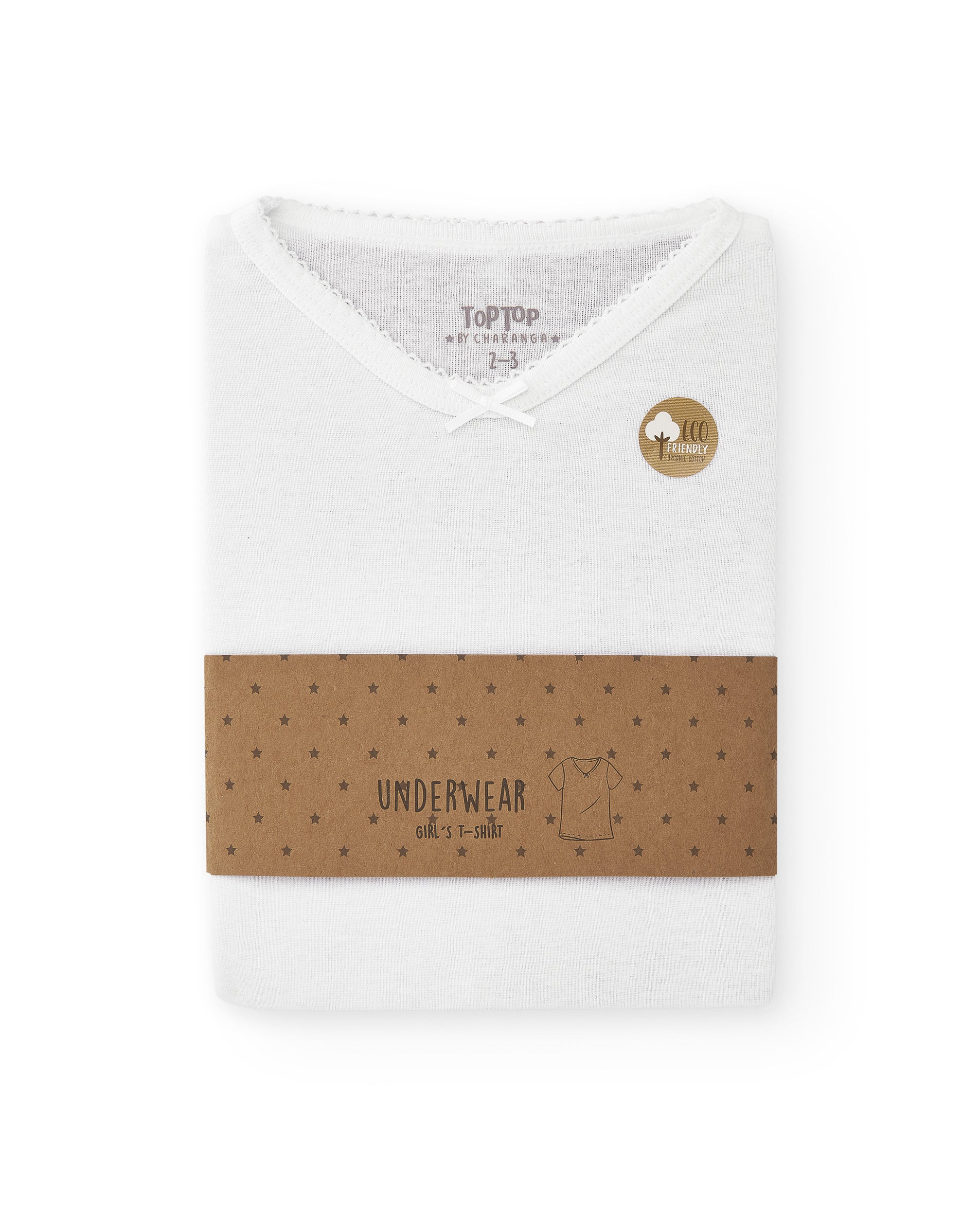 Camiseta interior de niña en algodón orgánico con cuello pico