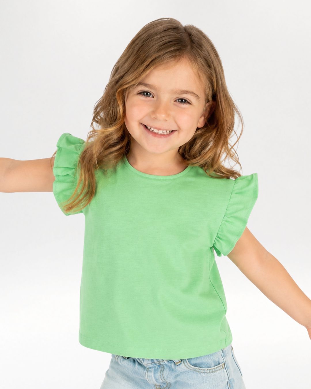 Camiseta bebé niña verde volantes