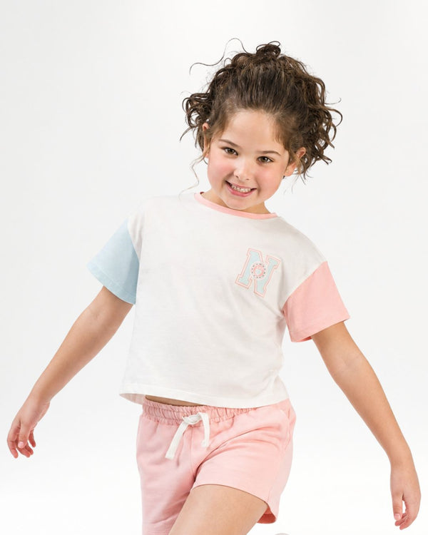 Camiseta de menina multicolorida