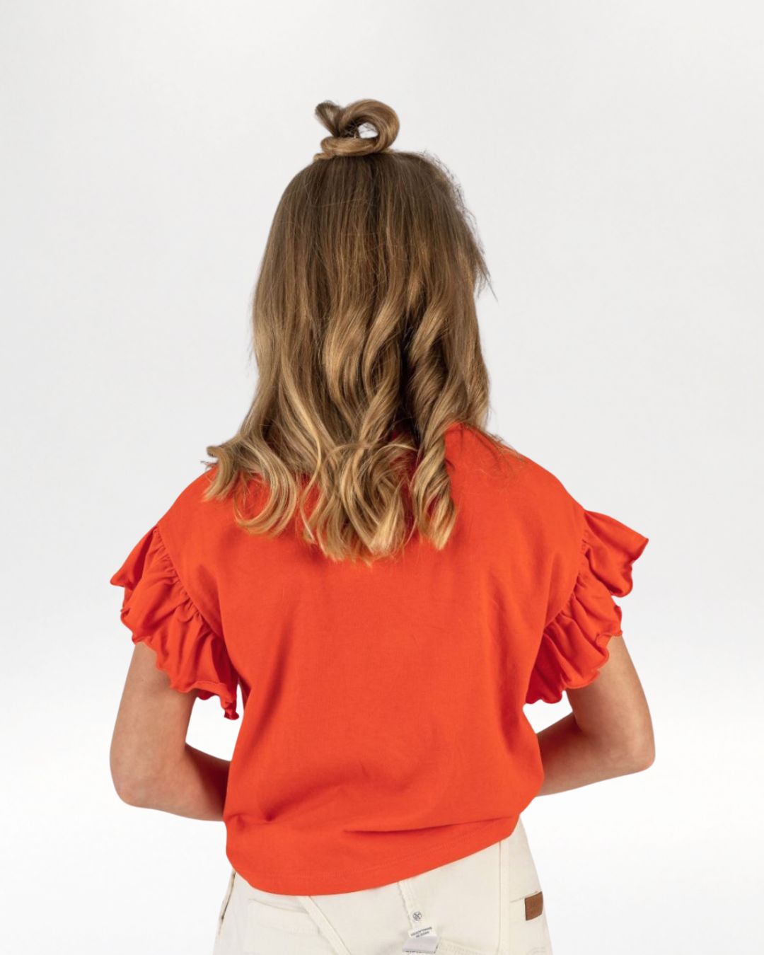 Camiseta niña roja manga corta con volantes
