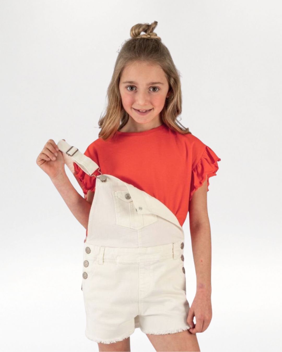Camiseta niña roja manga corta con volantes