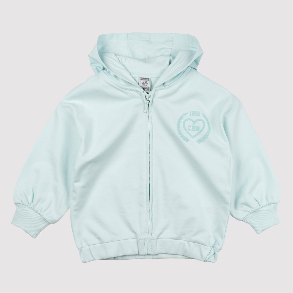 Sudadera abierta niña aguamarina | Con capucha