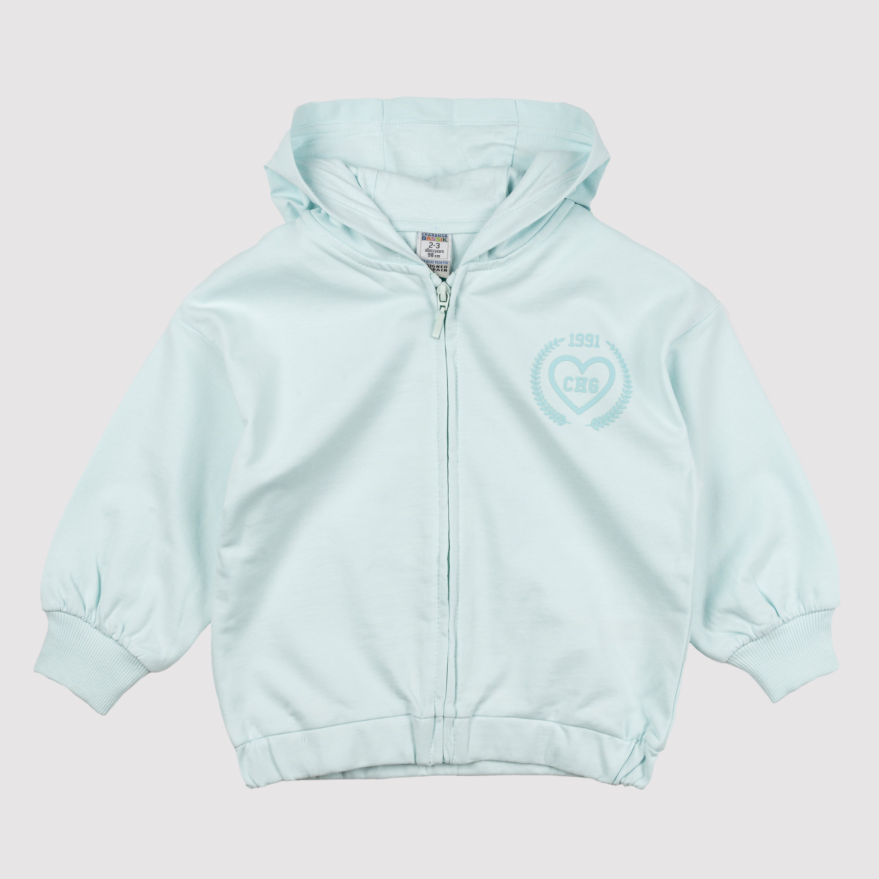 Sudadera abierta niña aguamarina | Con capucha