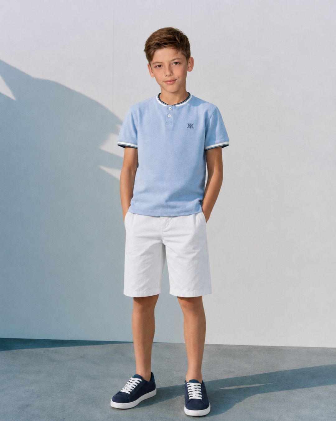 Polo de niño celeste | Cuello mao