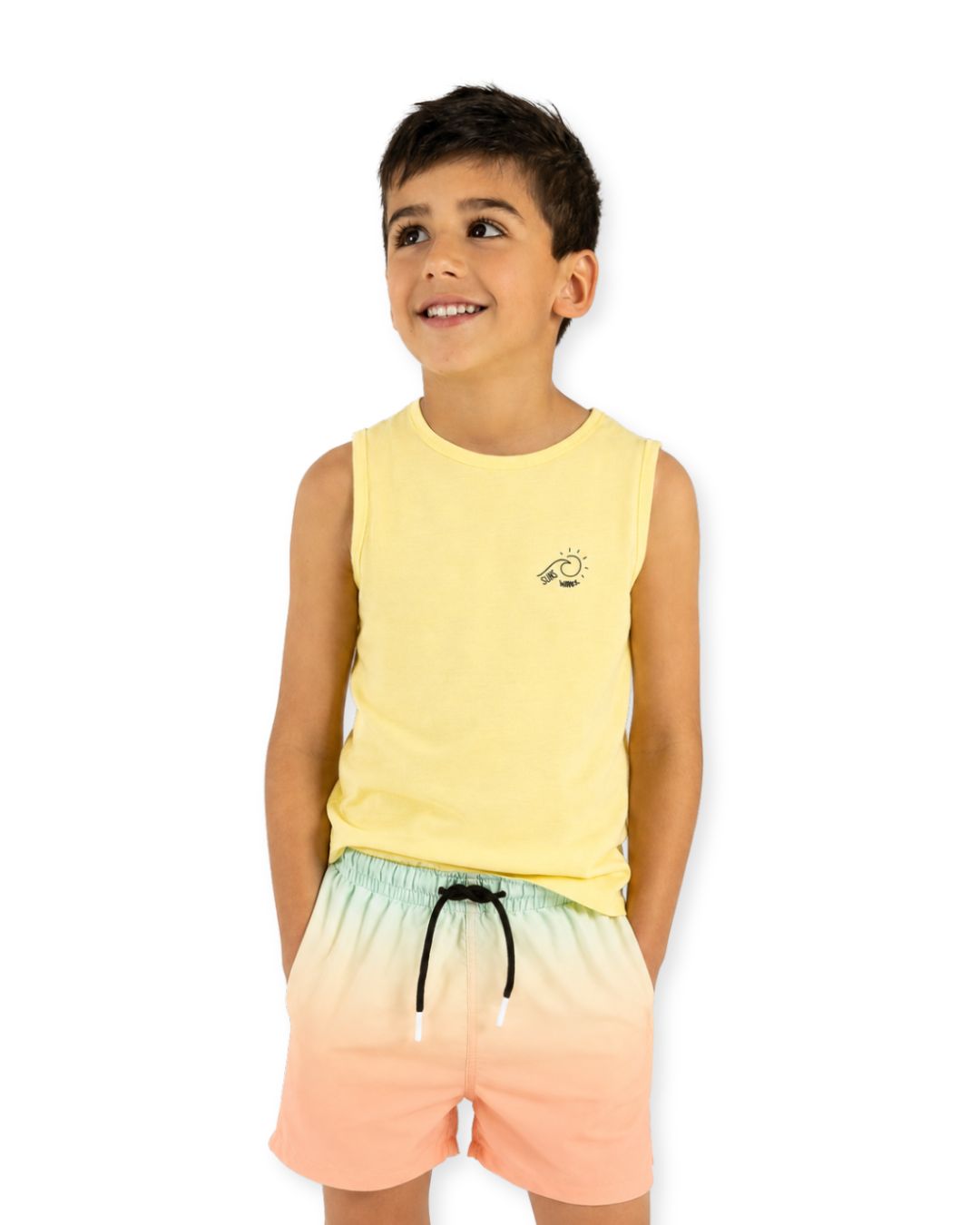 Camiseta sin mangas de niño amarillo Surf Wave