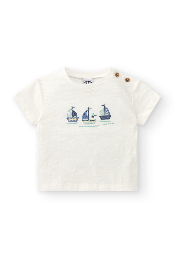 Camiseta bebé barcos bordados