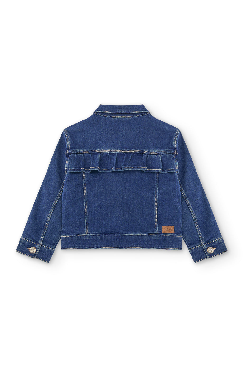vista trasera cazadora vaquera niña con bolsillos y solapa
