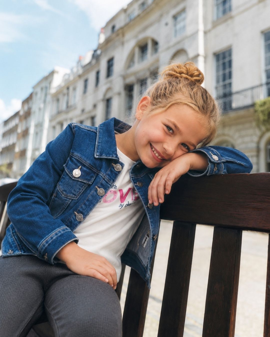 Chaqueta vaquera de niña volante