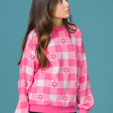 Jersey niña vichy rosa con flores jacquard