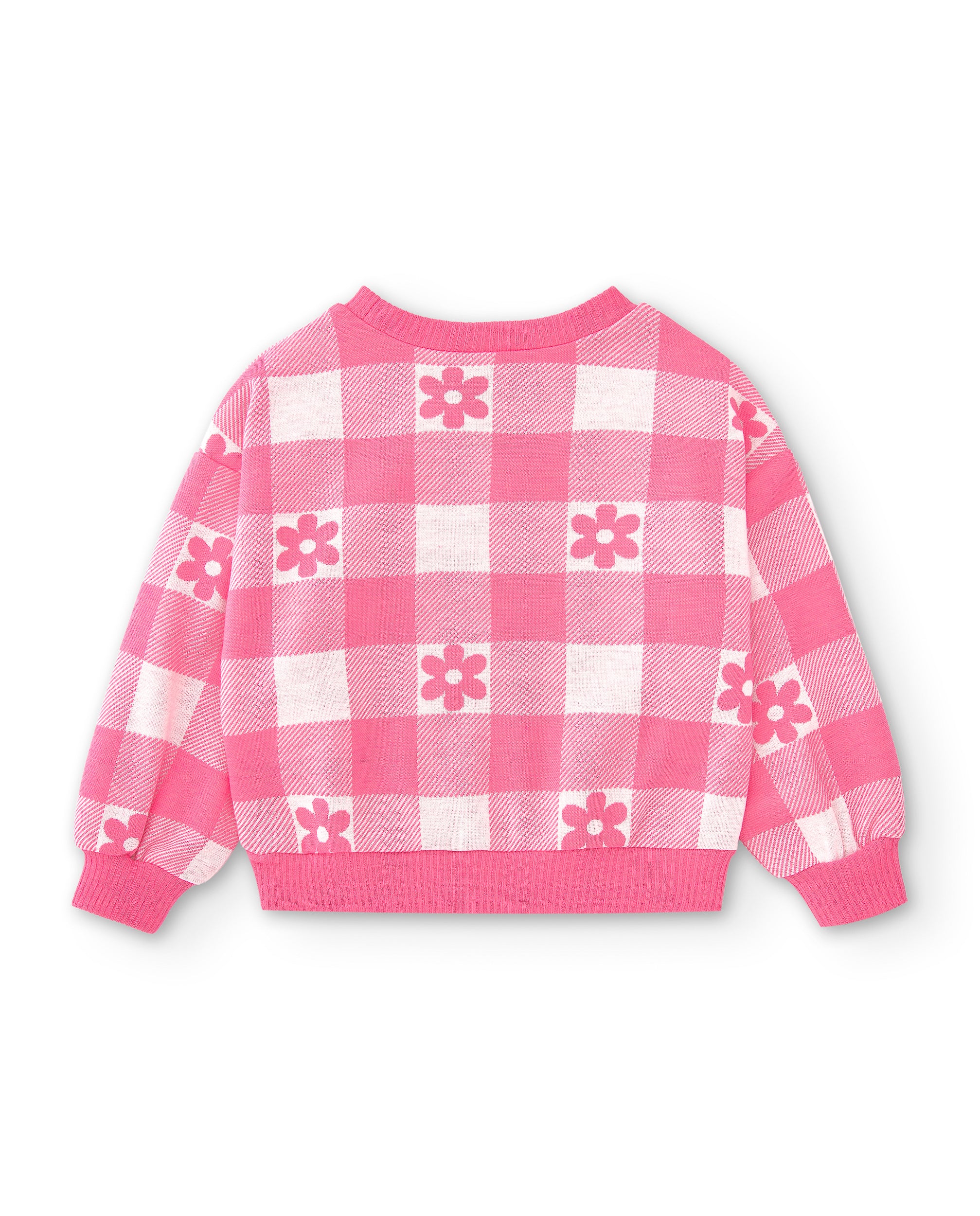 Jersey niña vichy rosa con flores jacquard