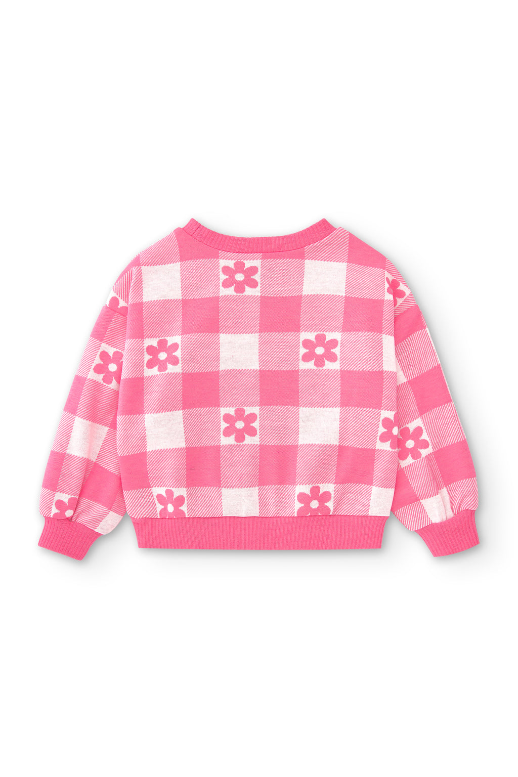 Jersey niña vichy rosa con flores jacquard