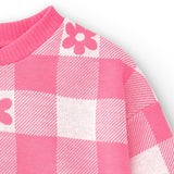 Jersey niña vichy rosa con flores jacquard
