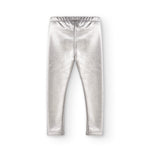 tejido metalizado en legging plateado niña
