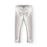 tejido metalizado en legging plateado niña