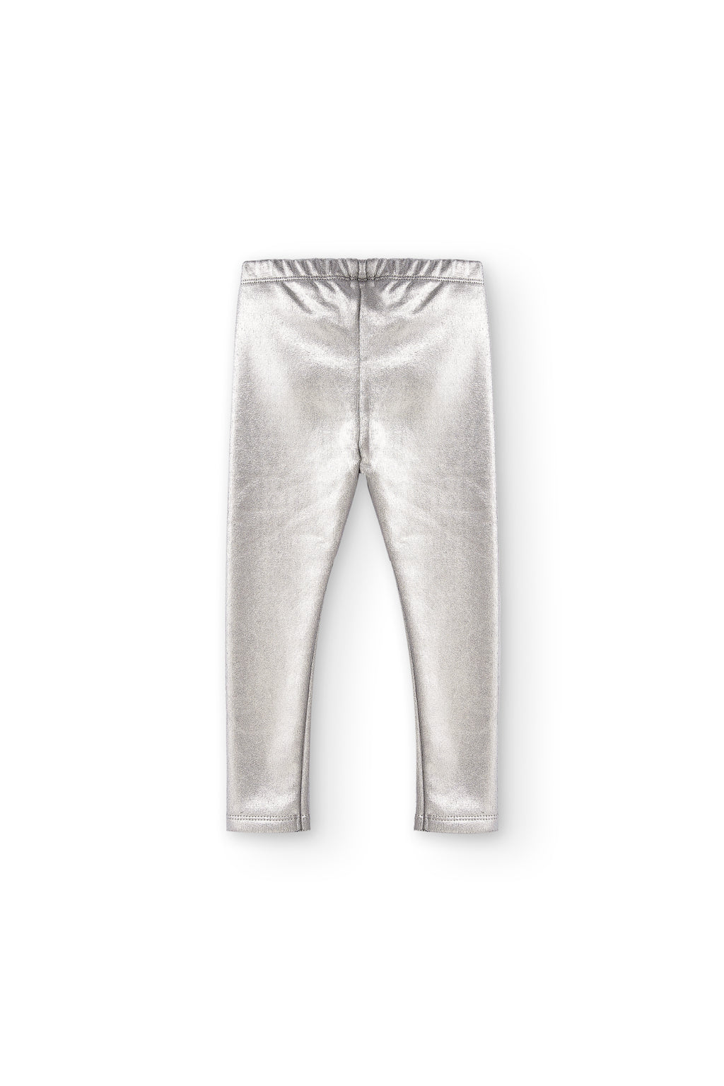 tejido metalizado en legging plateado niña
