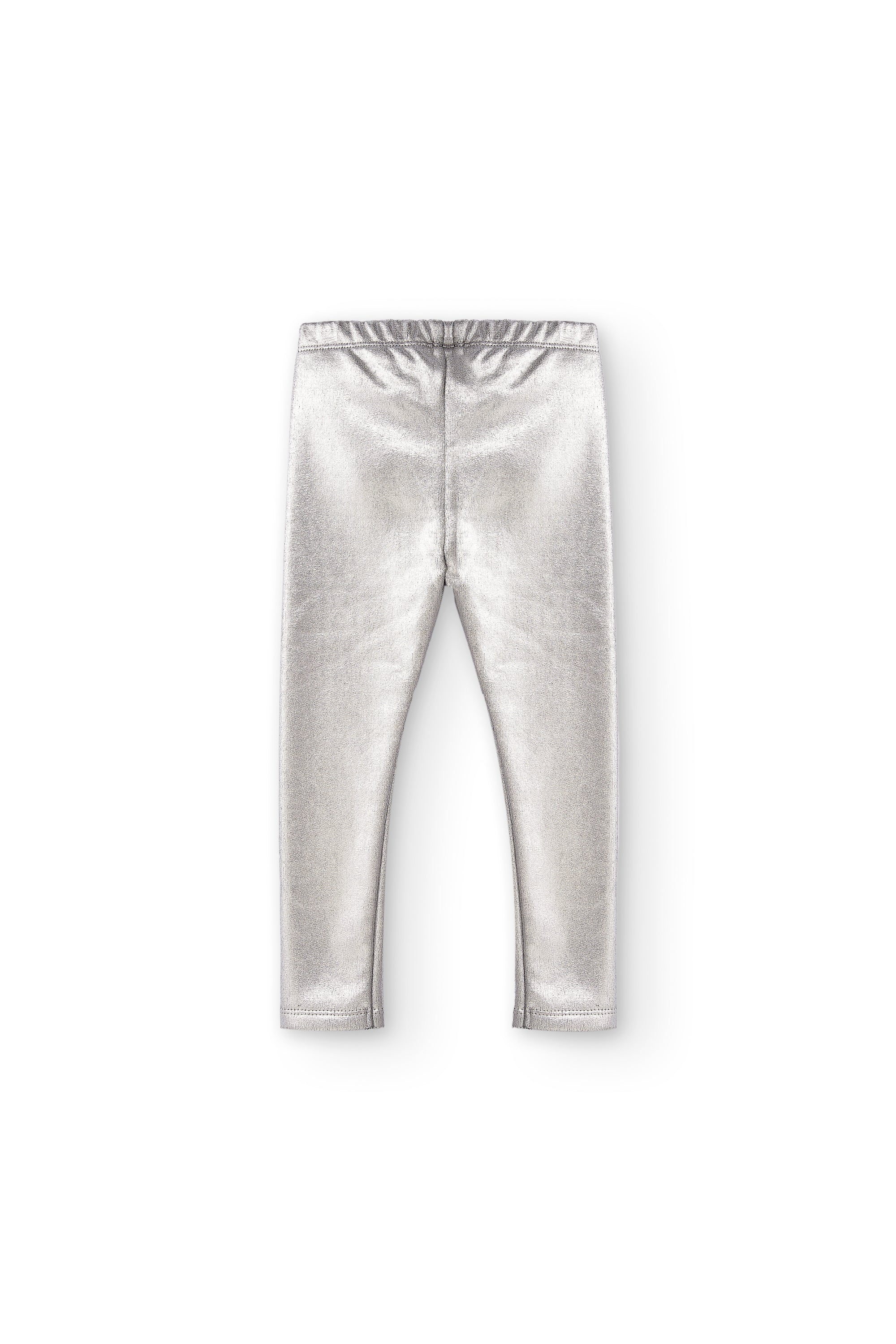 tejido metalizado en legging plateado niña