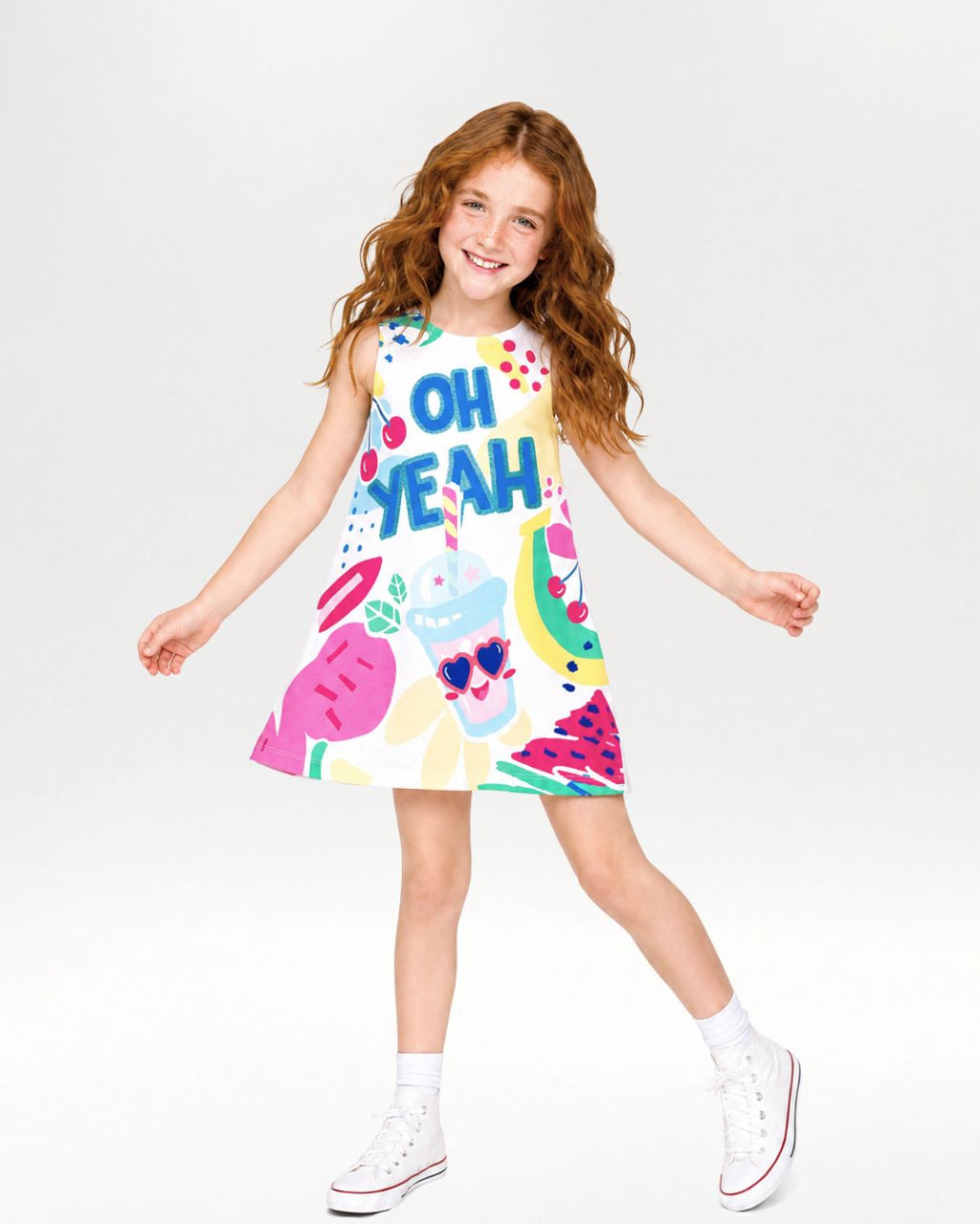 Vestido niña blanco estampado tropical