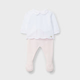 Conjunto bicolor camiseta y pantalón tricot rosa recién nacida