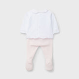 Conjunto bicolor camiseta y pantalón tricot rosa recién nacida
