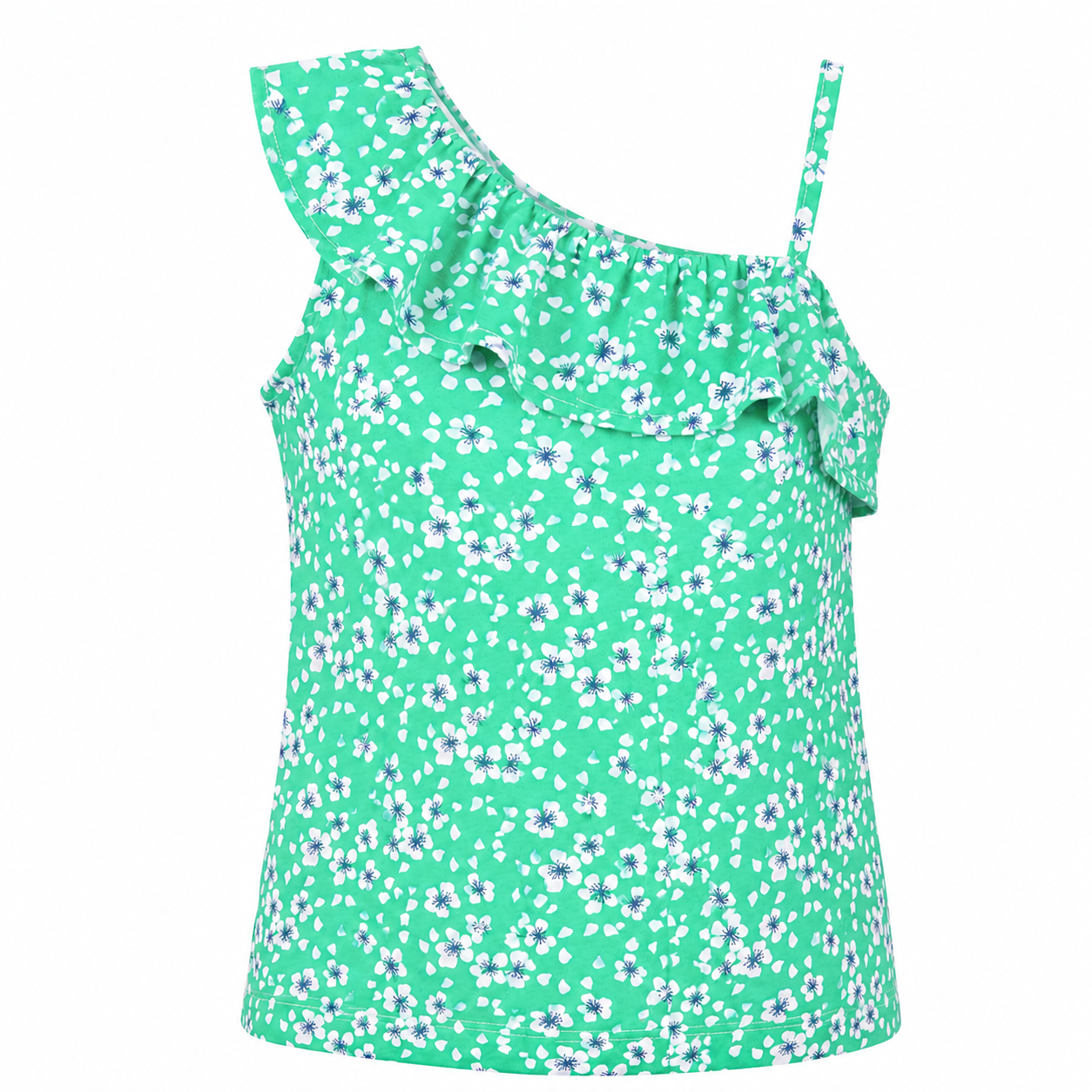Top niña floral verde con volante asimétrico